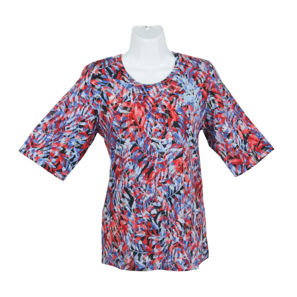 Blusa Itzune Hojas Rojas Y Azules