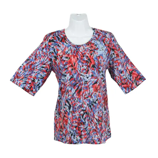 Blusa Itzune Hojas Rojas Y Azules
